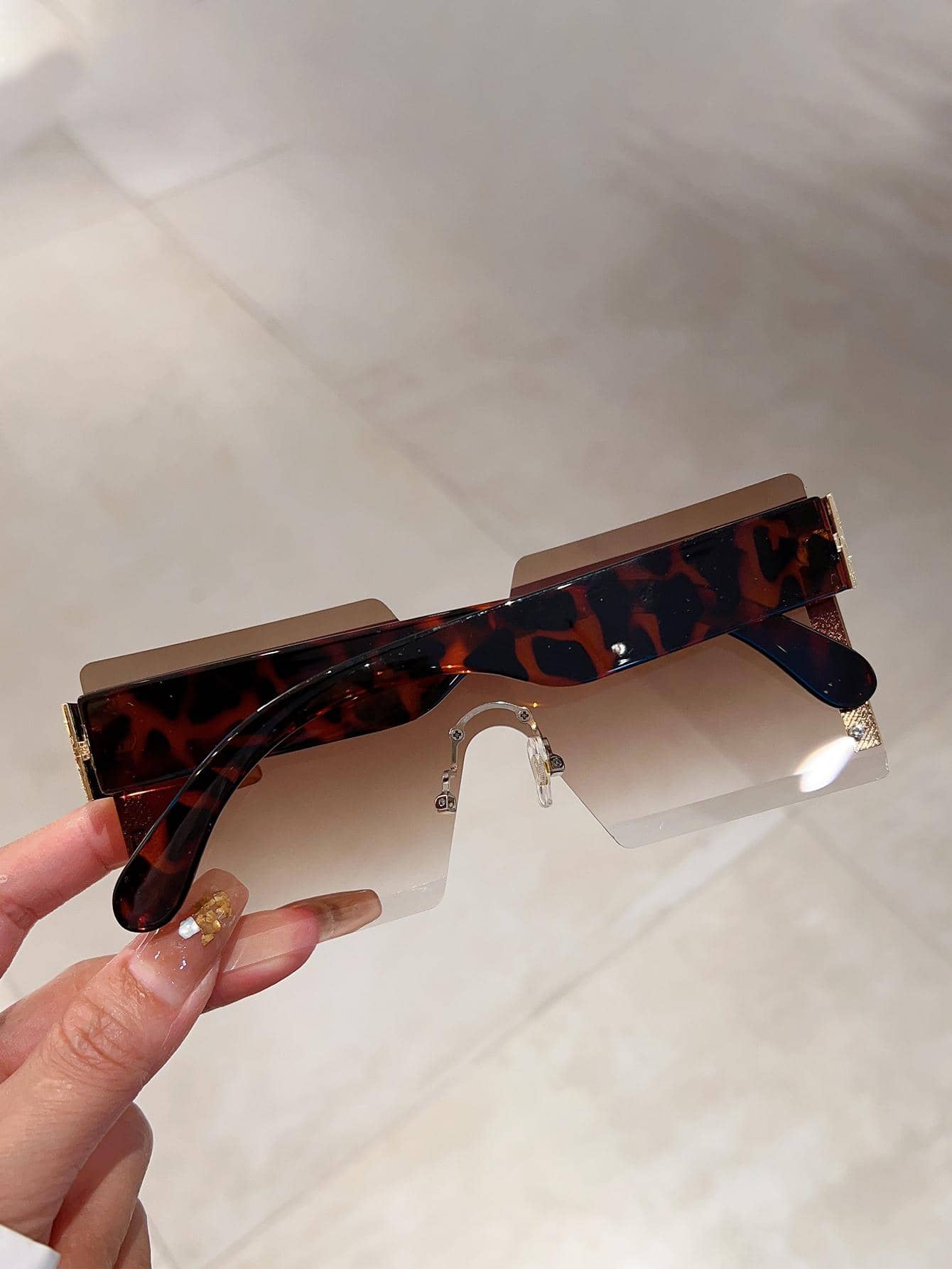 Travel Accessories Unisex - Ombre Gradient Rimless Square Sunglasses Leopard
