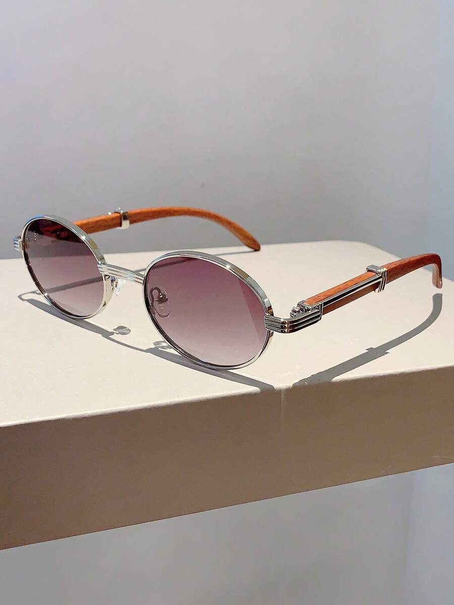 Travel Accessories Unisex - Retro Oval Frame Wood Grain Temple